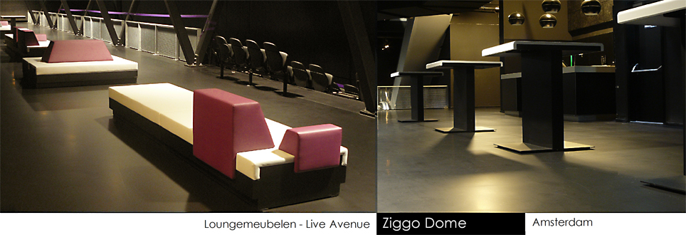 ontwerp en productie loungebanken en statafels Ziggo Dome Amsterdam