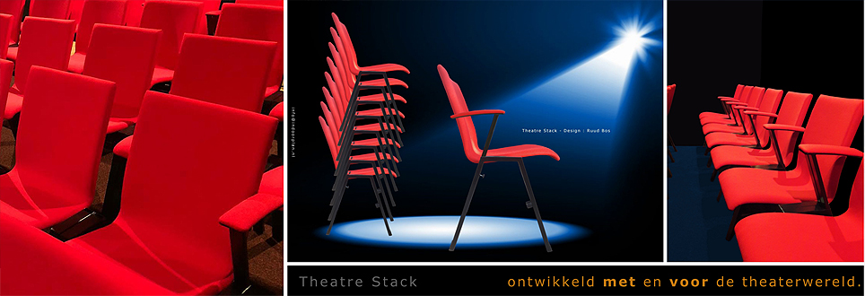 Theaterstoel Theatre Stack is een stapelbare en koppelbare theaterstoel, ontwikkeld voor de Nederlandse markt